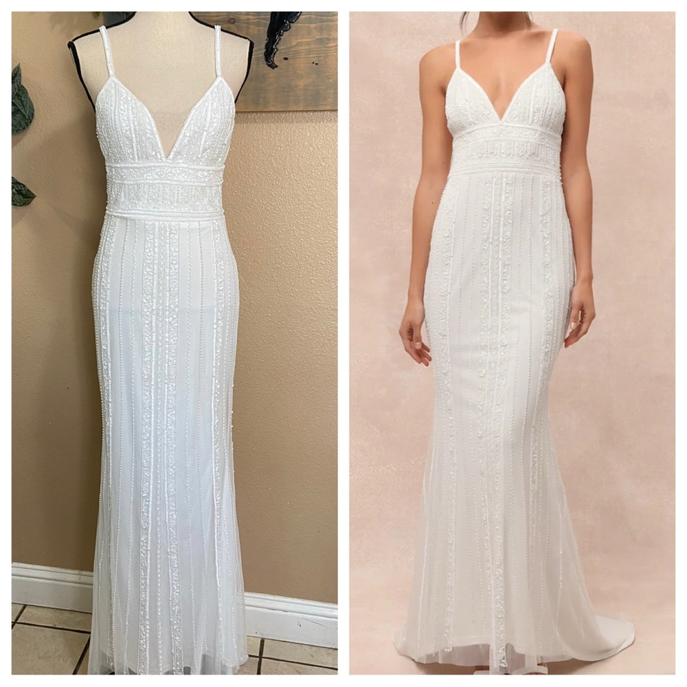NWOT Lulus Stunning Vow White Beaded Sequin Maxi Dress - Picture 2 of 14